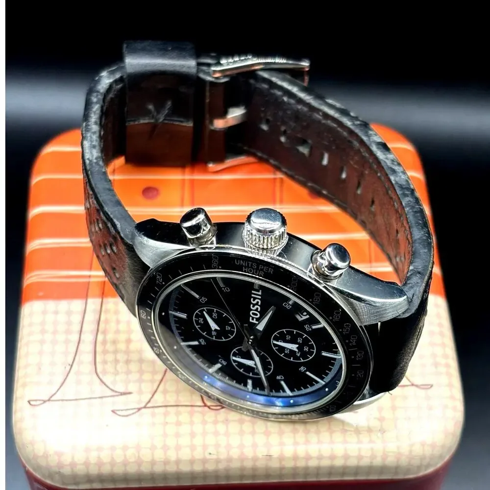 Fossil Field Scout BQ2065 Chronograph Blue Dial Black Leather Men’s 44mm Watch